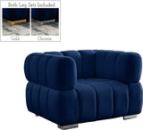 Gwen Velvet / Engineered Wood / Metal / Foam Contemporary Navy Velvet Chair - 46" W x 35" D x 29.5" H