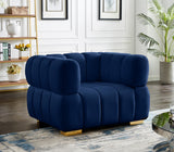 Gwen Velvet / Engineered Wood / Metal / Foam Contemporary Navy Velvet Chair - 46" W x 35" D x 29.5" H