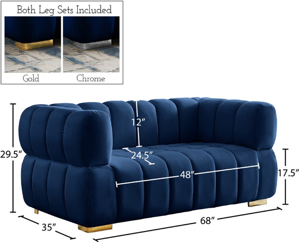 Gwen Velvet / Engineered Wood / Metal / Foam Contemporary Navy Velvet Loveseat - 68" W x 35" D x 29.5" H