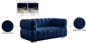 Gwen Velvet / Engineered Wood / Metal / Foam Contemporary Navy Velvet Loveseat - 68" W x 35" D x 29.5" H