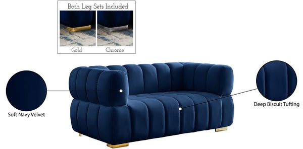 Gwen Velvet / Engineered Wood / Metal / Foam Contemporary Navy Velvet Loveseat - 68" W x 35" D x 29.5" H