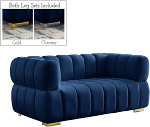 Gwen Velvet / Engineered Wood / Metal / Foam Contemporary Navy Velvet Loveseat - 68" W x 35" D x 29.5" H