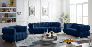 Gwen Velvet / Engineered Wood / Metal / Foam Contemporary Navy Velvet Loveseat - 68" W x 35" D x 29.5" H