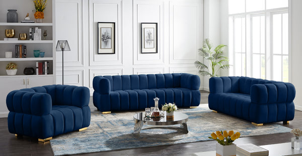 Gwen Velvet / Engineered Wood / Metal / Foam Contemporary Navy Velvet Loveseat - 68" W x 35" D x 29.5" H