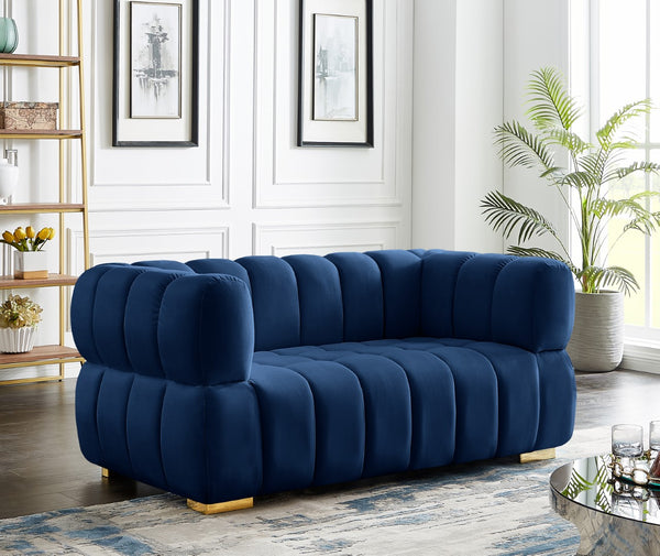 Gwen Velvet / Engineered Wood / Metal / Foam Contemporary Navy Velvet Loveseat - 68" W x 35" D x 29.5" H