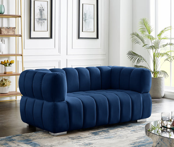 Gwen Velvet / Engineered Wood / Metal / Foam Contemporary Navy Velvet Loveseat - 68" W x 35" D x 29.5" H