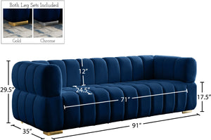 Gwen Velvet / Engineered Wood / Metal / Foam Contemporary Navy Velvet Sofa - 91" W x 35" D x 29.5" H