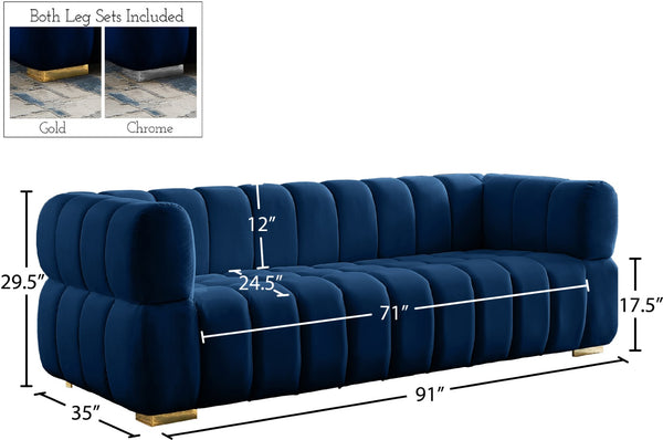 Gwen Velvet / Engineered Wood / Metal / Foam Contemporary Navy Velvet Sofa - 91" W x 35" D x 29.5" H