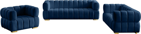 Gwen Velvet / Engineered Wood / Metal / Foam Contemporary Navy Velvet Sofa - 91" W x 35" D x 29.5" H