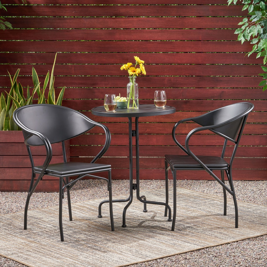 Palm Desert Outdoor Modern 3 Piece Bistro Set Matte Black