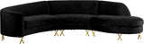 Serpentine Velvet / Engineered Wood / Steel Contemporary Black Velvet 3pc. Sectional - 133" W x 63.5" D x 34.5" H