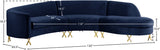 Serpentine Velvet / Engineered Wood / Steel Contemporary Navy Velvet 3pc. Sectional - 133" W x 63.5" D x 34.5" H