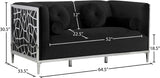 Opal Velvet / Engineered Wood / Stainless Steel / Foam Contemporary Black Velvet Loveseat - 64.5" W x 33.5" D x 30.5" H