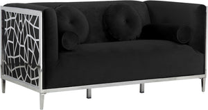 Opal Velvet / Engineered Wood / Stainless Steel / Foam Contemporary Black Velvet Loveseat - 64.5" W x 33.5" D x 30.5" H