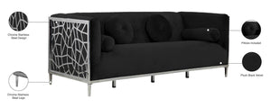 Opal Velvet / Engineered Wood / Stainless Steel / Foam Contemporary Black Velvet Sofa - 83" W x 33.5" D x 30.5" H