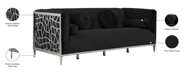 Opal Velvet / Engineered Wood / Stainless Steel / Foam Contemporary Black Velvet Sofa - 83" W x 33.5" D x 30.5" H