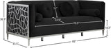 Opal Velvet / Engineered Wood / Stainless Steel / Foam Contemporary Black Velvet Sofa - 83" W x 33.5" D x 30.5" H