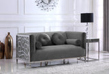 Opal Velvet / Engineered Wood / Stainless Steel / Foam Contemporary Grey Velvet Loveseat - 64.5" W x 33.5" D x 30.5" H