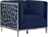 Opal Velvet / Engineered Wood / Stainless Steel / Foam Contemporary Navy Velvet Chair - 35" W x 33.5" D x 30.5" H