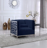 Opal Velvet / Engineered Wood / Stainless Steel / Foam Contemporary Navy Velvet Chair - 35" W x 33.5" D x 30.5" H