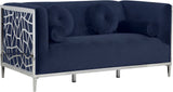 Opal Velvet / Engineered Wood / Stainless Steel / Foam Contemporary Navy Velvet Loveseat - 64.5" W x 33.5" D x 30.5" H