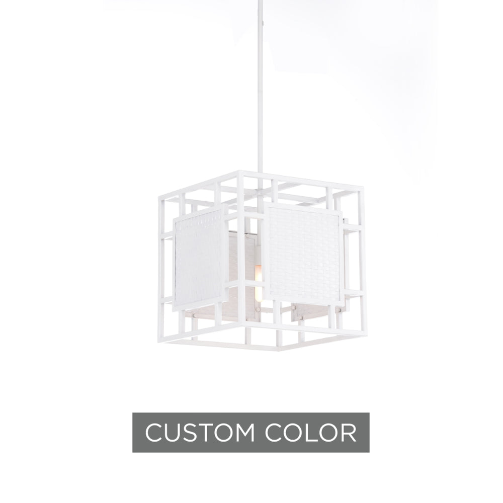 Trellis Pendant Light - Customizable Open Frame Design with Woven Panels & Adjustable Hanging Rods