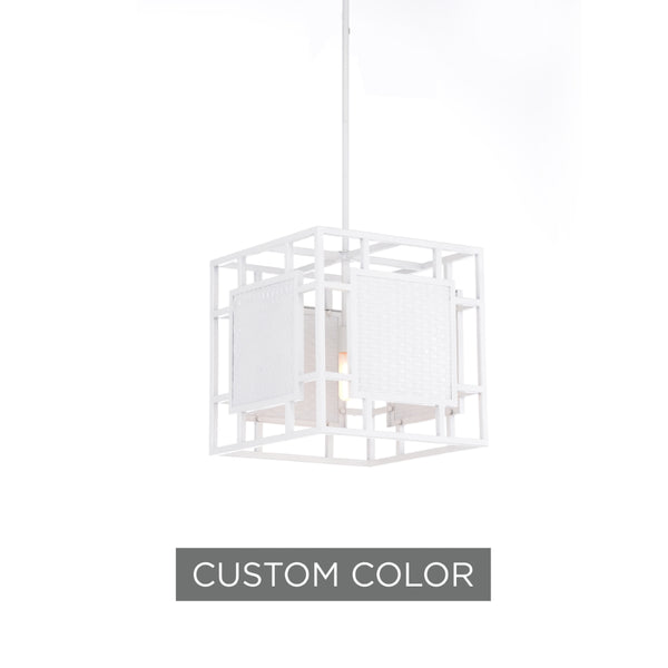 Trellis Pendant Light - Customizable Open Frame Design with Woven Panels & Adjustable Hanging Rods