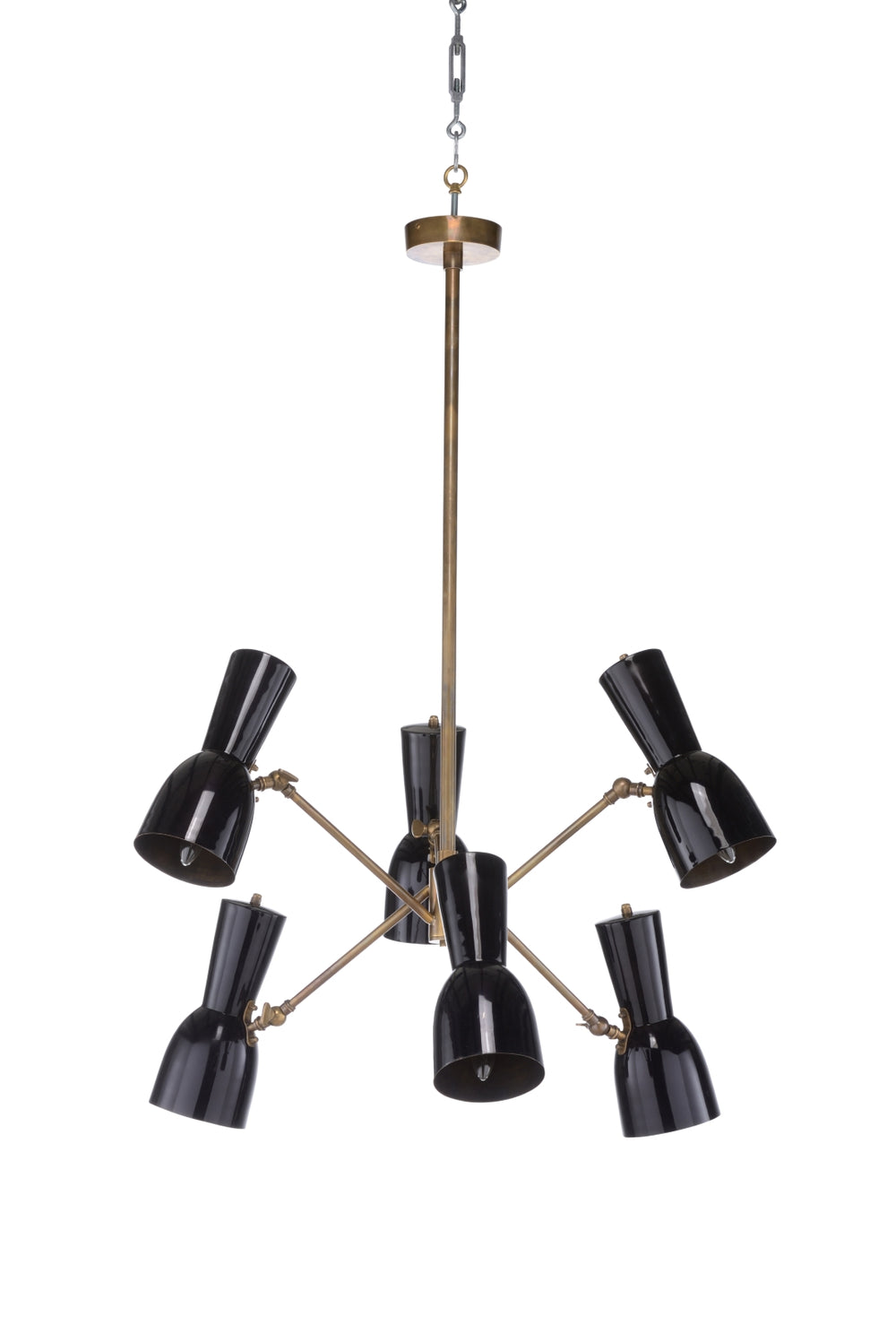 Thayer Chandelier - Elegant Six-Arm Mid-Century Modern Fixture with Matte Black Shades & Gold Accents