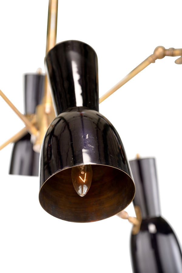 Thayer Chandelier - Elegant Six-Arm Mid-Century Modern Fixture with Matte Black Shades & Gold Accents