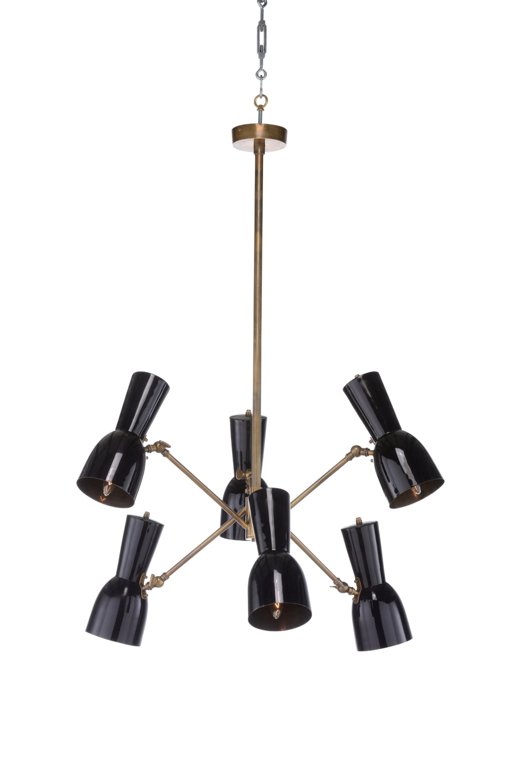 Thayer Chandelier - Elegant Six-Arm Mid-Century Modern Fixture with Matte Black Shades & Gold Accents