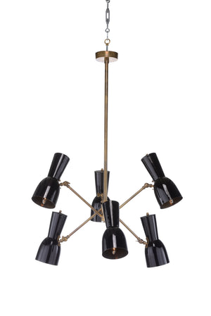 Thayer Chandelier - Elegant Six-Arm Mid-Century Modern Fixture with Matte Black Shades & Gold Accents