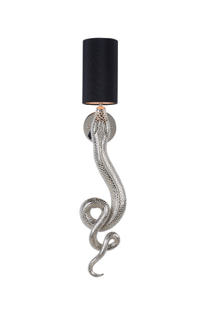 Sapera Sconce - Stunning Iron Wall Light With Serpent Design and Cream Drum Shade for Ambient Elegance