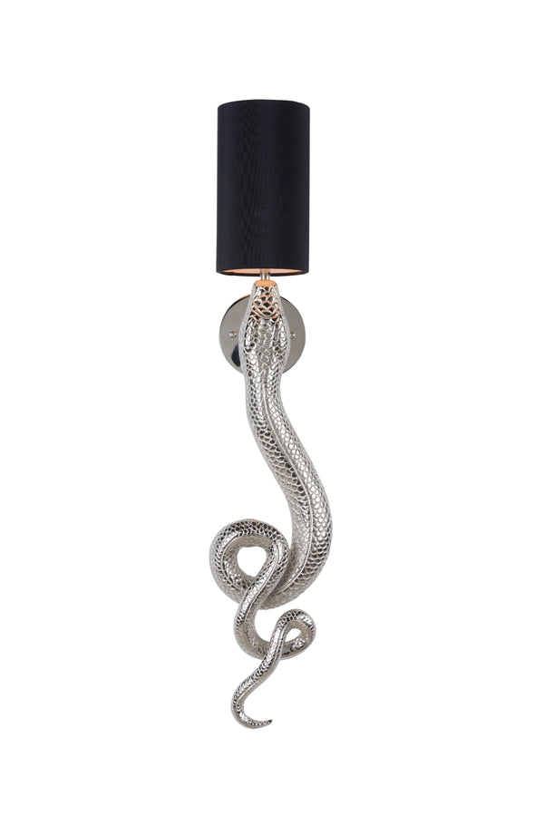 Sapera Sconce - Stunning Iron Wall Light With Serpent Design and Cream Drum Shade for Ambient Elegance