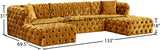 Coco Velvet / Engineered Wood / Foam Contemporary Gold Velvet 3pc. Sectional (3 Boxes) - 133" W x 69.5" D x 31" H