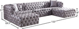 Coco Velvet / Engineered Wood / Foam Contemporary Grey Velvet 3pc. Sectional (3 Boxes) - 133" W x 69.5" D x 31" H