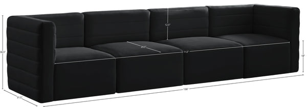 Quincy Velvet / Engineered Wood / Foam Contemporary Black Velvet Modular Sofa - 126" W x 31.5" D x 30.5" H