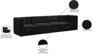 Quincy Velvet / Engineered Wood / Foam Contemporary Black Velvet Modular Sofa - 126" W x 31.5" D x 30.5" H