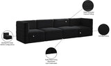 Quincy Velvet / Engineered Wood / Foam Contemporary Black Velvet Modular Sofa - 126" W x 31.5" D x 30.5" H