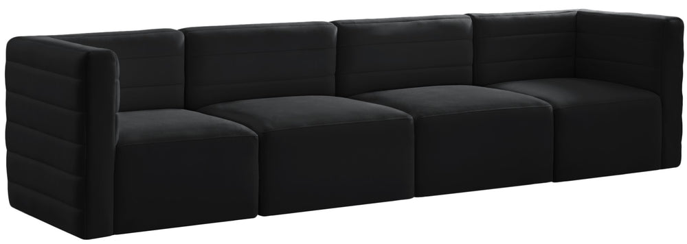 Quincy Velvet / Engineered Wood / Foam Contemporary Black Velvet Modular Sofa - 126" W x 31.5" D x 30.5" H