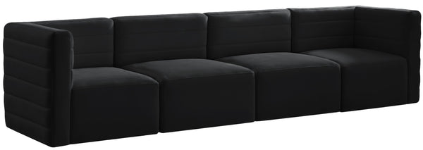 Quincy Velvet / Engineered Wood / Foam Contemporary Black Velvet Modular Sofa - 126" W x 31.5" D x 30.5" H