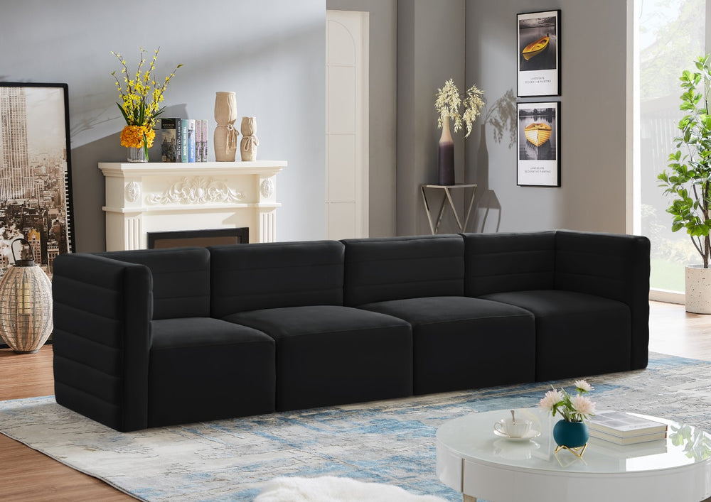 Quincy Velvet / Engineered Wood / Foam Contemporary Black Velvet Modular Sofa - 126" W x 31.5" D x 30.5" H