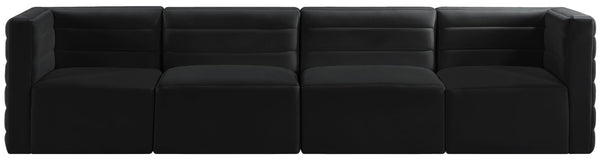 Quincy Velvet / Engineered Wood / Foam Contemporary Black Velvet Modular Sofa - 126" W x 31.5" D x 30.5" H