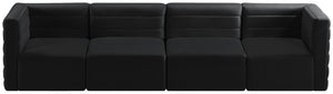 Quincy Velvet / Engineered Wood / Foam Contemporary Black Velvet Modular Sofa - 126" W x 31.5" D x 30.5" H