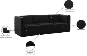 Quincy Velvet / Engineered Wood / Foam Contemporary Black Velvet Modular Sofa - 95" W x 31.5" D x 30.5" H