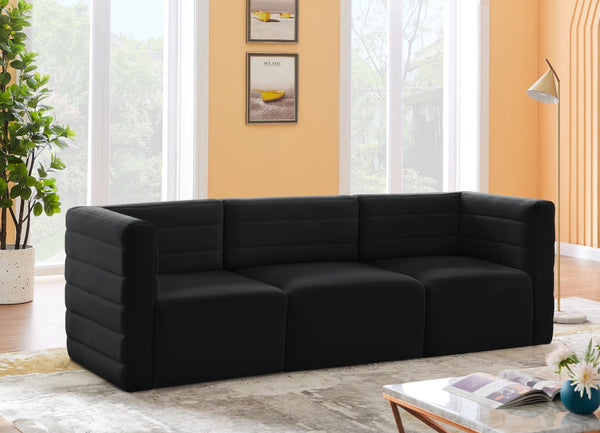 Quincy Velvet / Engineered Wood / Foam Contemporary Black Velvet Modular Sofa - 95" W x 31.5" D x 30.5" H