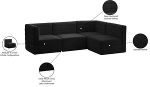 Quincy Velvet / Engineered Wood / Foam Contemporary Black Velvet Modular Sectional - 95" W x 63" D x 30.5" H