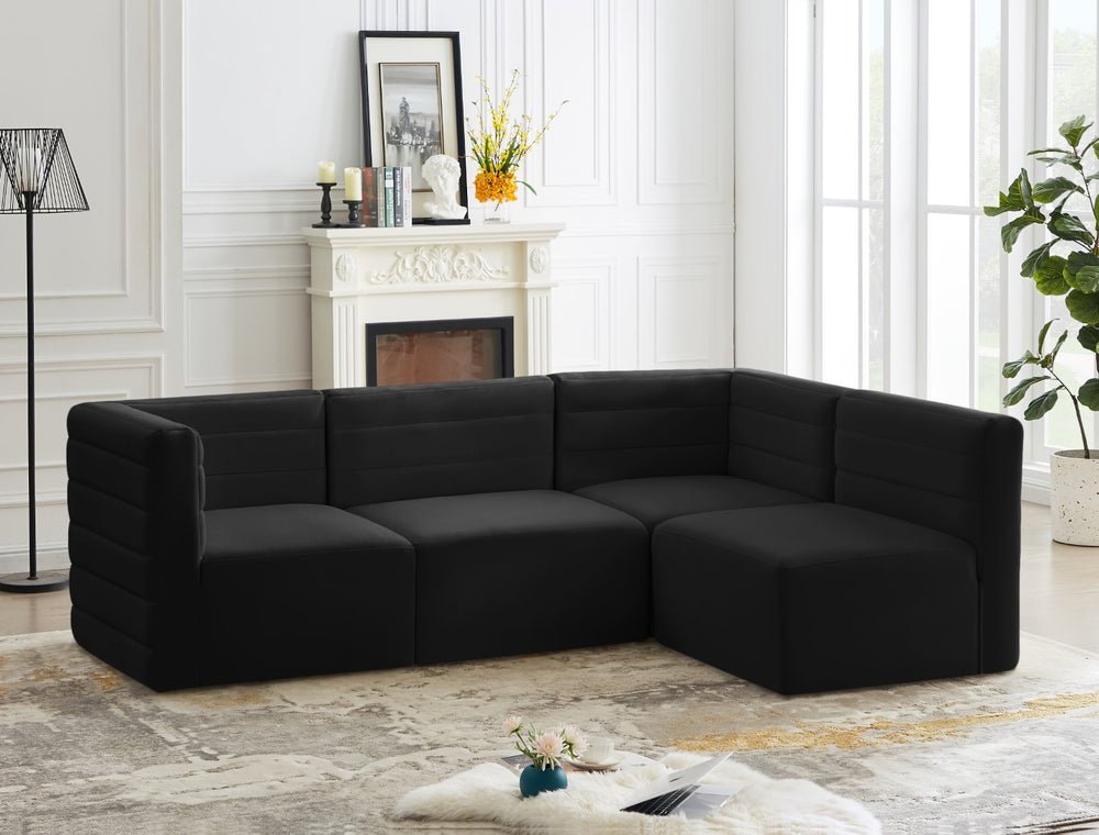 Quincy Velvet / Engineered Wood / Foam Contemporary Black Velvet Modular Sectional - 95" W x 63" D x 30.5" H