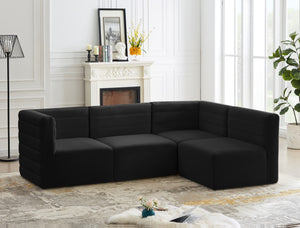 Quincy Velvet / Engineered Wood / Foam Contemporary Black Velvet Modular Sectional - 95" W x 63" D x 30.5" H