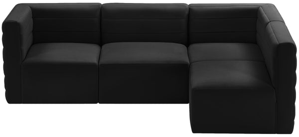 Quincy Velvet / Engineered Wood / Foam Contemporary Black Velvet Modular Sectional - 95" W x 63" D x 30.5" H