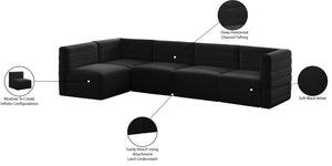 Quincy Velvet / Engineered Wood / Foam Contemporary Black Velvet Modular Sectional - 126" W x 63" D x 30.5" H